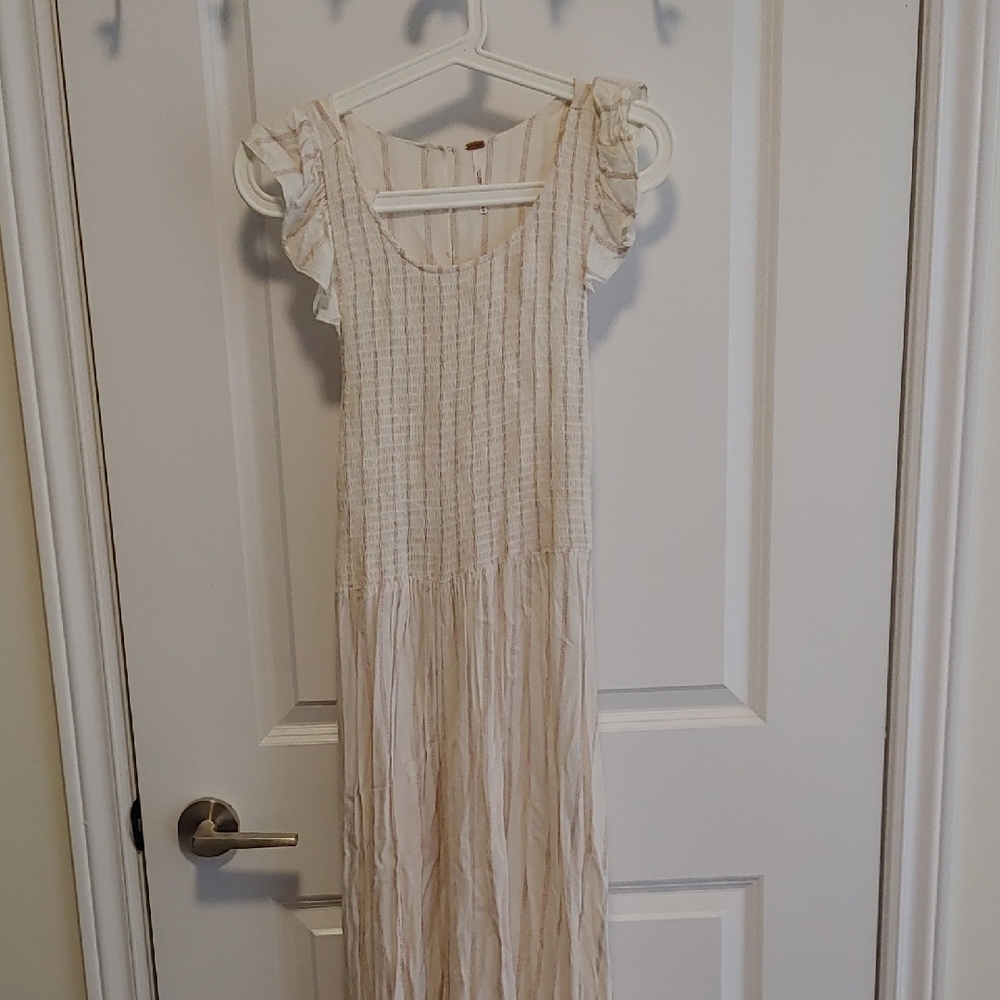 Free People US M Cream Ruffled Sleeveless Dress